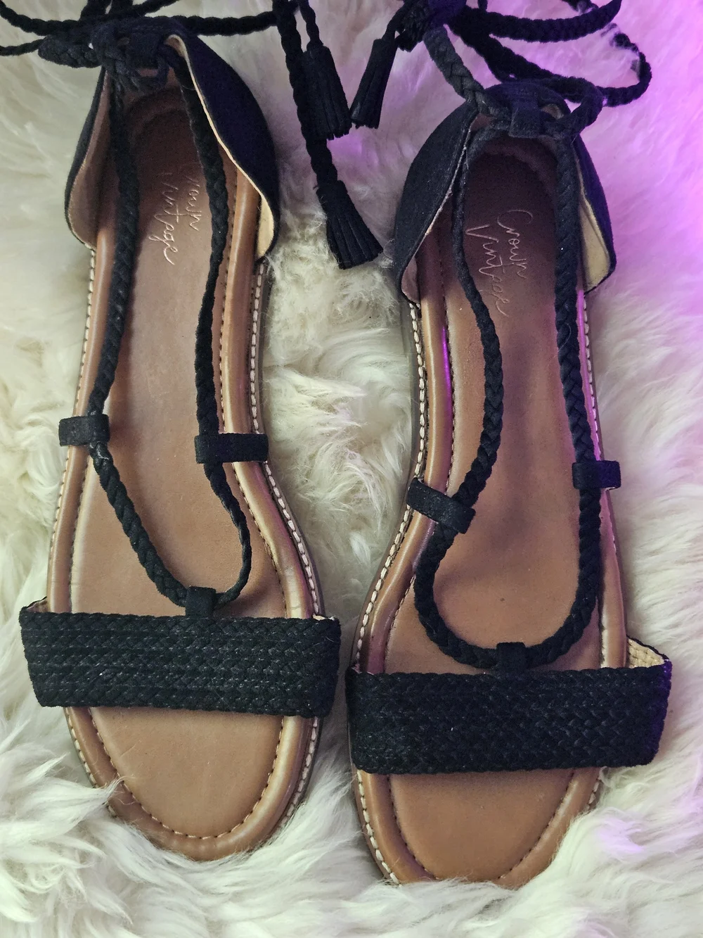 Crown Vintage Preslen Black Braided Lace-Up Gladiator Sandals - Size 11